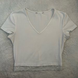 White Lace Trim V Neck Crop Top